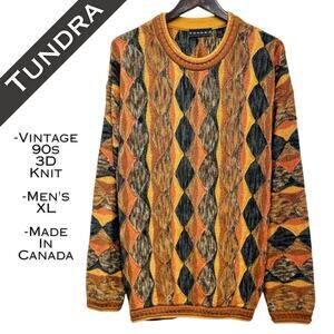 Vintage 90s Tundra Canada Coogi Style Sweater Size XL 3D Biggie Cosby Diamond